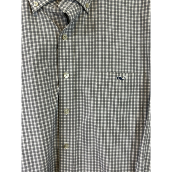 Men's Vineyard Vines Gray White Gingham Slim Fit Tucker Shirt XL - Picture 2 of 6